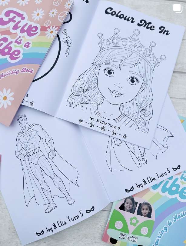Inside pages with superhero and princess